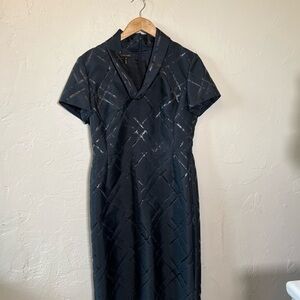 Escada Black Silver Jacquard Dress Scoop Neck Cap Sleeve 
Size 38 EU